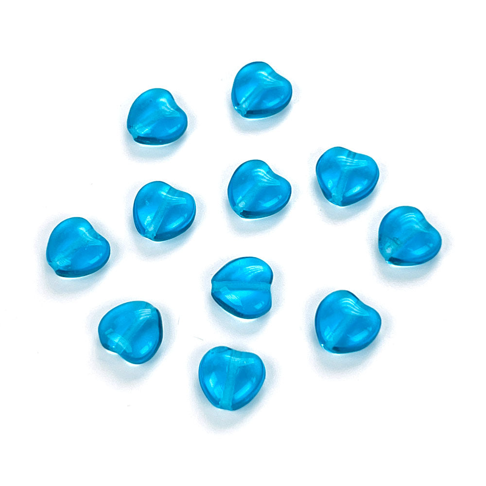 Czech glass Heart shaped druk beads 8x8mm Medium Aqua color, blue, Loose Pressed Beads, 50 pcs, J067