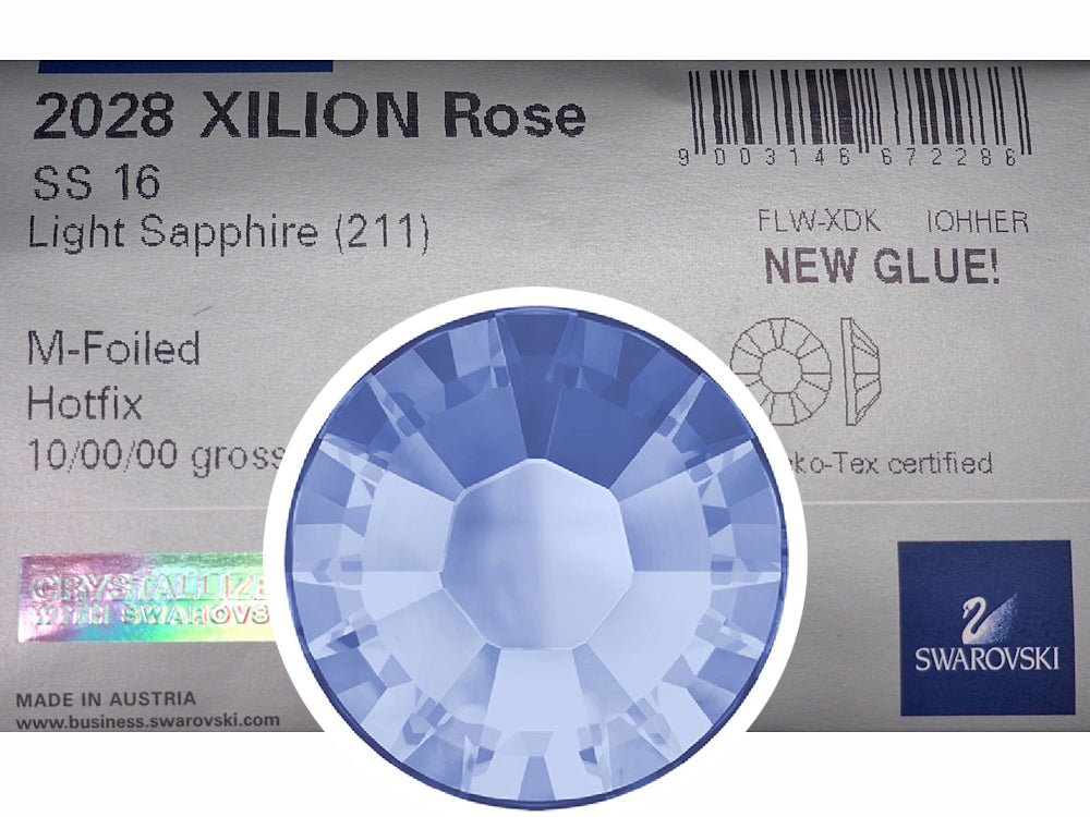 Swarovski Art.# 2028/HOTFIX Flatbacks, Light Sapphire Iron-on Rhinestones, ss6, lt. blue