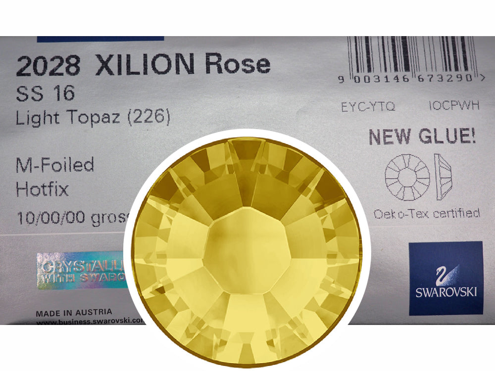 Swarovski Art.# 2028/HOTFIX Flatbacks, Light Topaz Iron-on Rhinestones, ss10, lt. golden brown