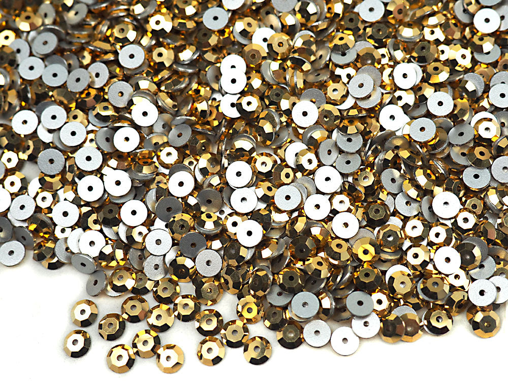 Crystal Aurum Gold, Preciosa Czech MC Loch Rose 1-hole Sew-on Stones Style #438-61-110, 4mm, 1440 pieces, Clear with Golden coating, Silver Foiled, Center Hole Lochrosen
