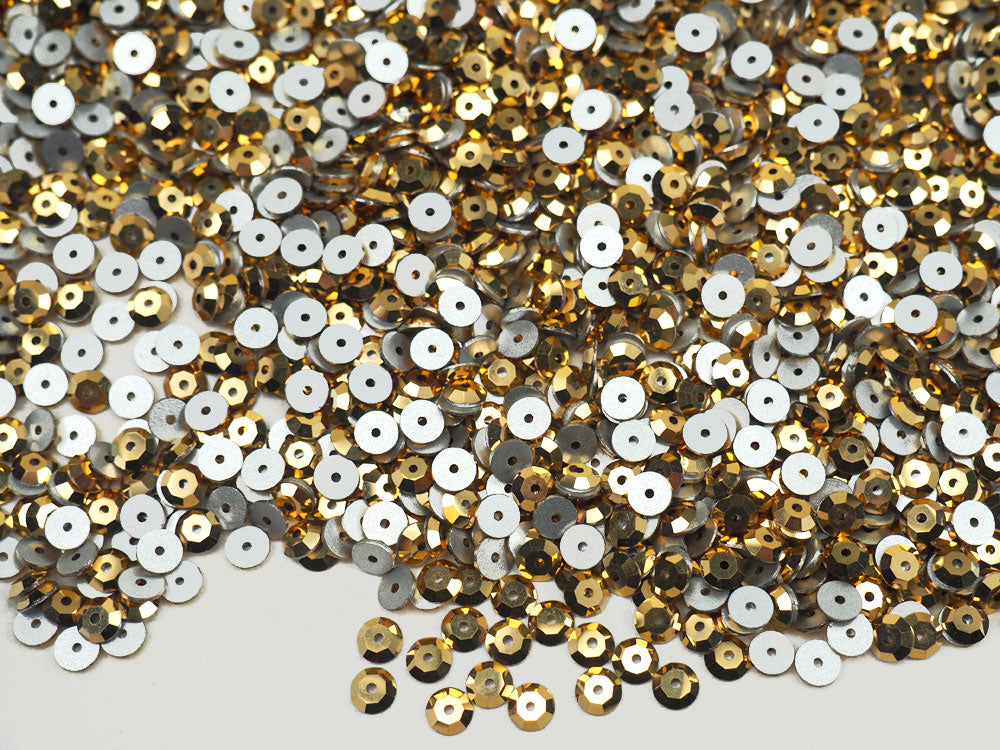 Crystal Aurum Gold, Preciosa Czech MC Loch Rose 1-hole Sew-on Stones Style #438-61-110, 4mm, 1440 pieces, Clear with Golden coating, Silver Foiled, Center Hole Lochrosen