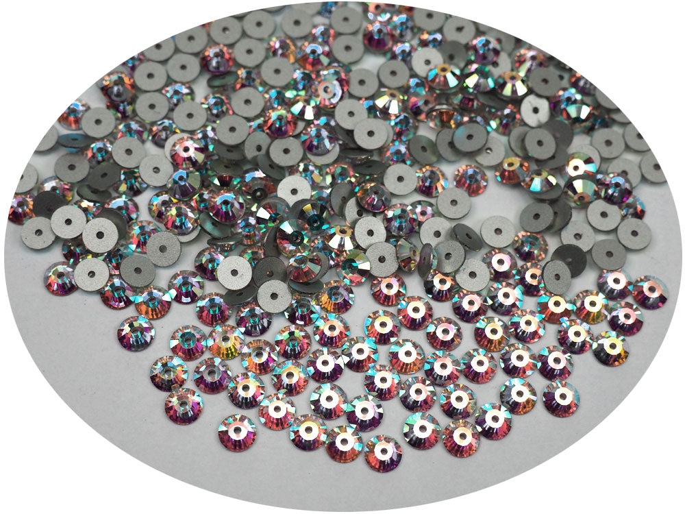 Crystal AB, Preciosa Czech MC VIVA Loch Rose 1-hole Sew-on Stones Style #438-61-612, 5mm, 144 pieces, Clear with Aurora Borealis, Silver Foiled, Center Hole Lochrosen