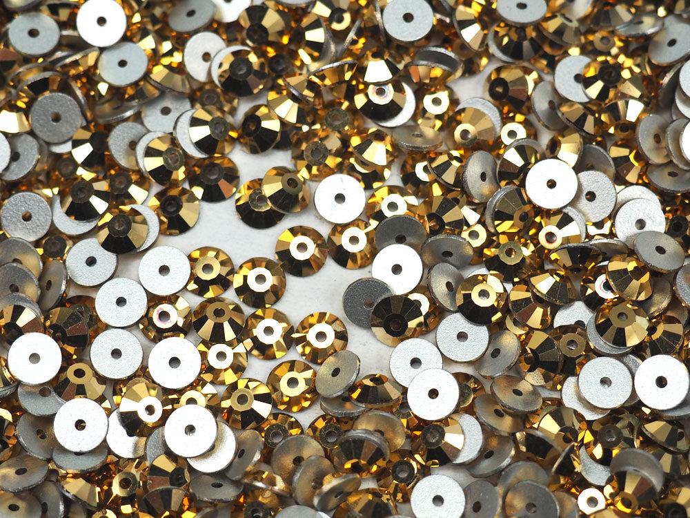 Crystal Aurum Gold, Preciosa Czech MC VIVA Loch Rose 1-hole Sew-on Stones Style #438-61-612, 5mm, 144 pieces, Silver Foiled, Center Hole Lochrosen