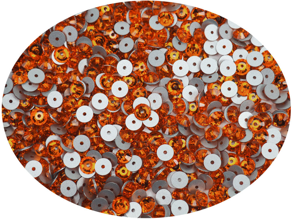 Sun, Preciosa Czech MC VIVA Loch Rose 1-hole Sew-on Stones Style #438-61-612, 5mm, 144 pieces, Orange, Silver Foiled, Center Hole Lochrosen