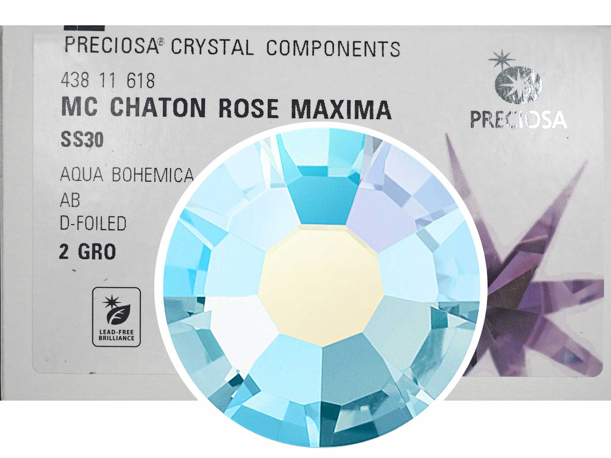 Aqua Bohemica AB, Preciosa VIVA or MAXIMA Chaton Roses (Rhinestone Flatbacks), Genuine Czech Crystals, light blue coated with Aurora Borealis