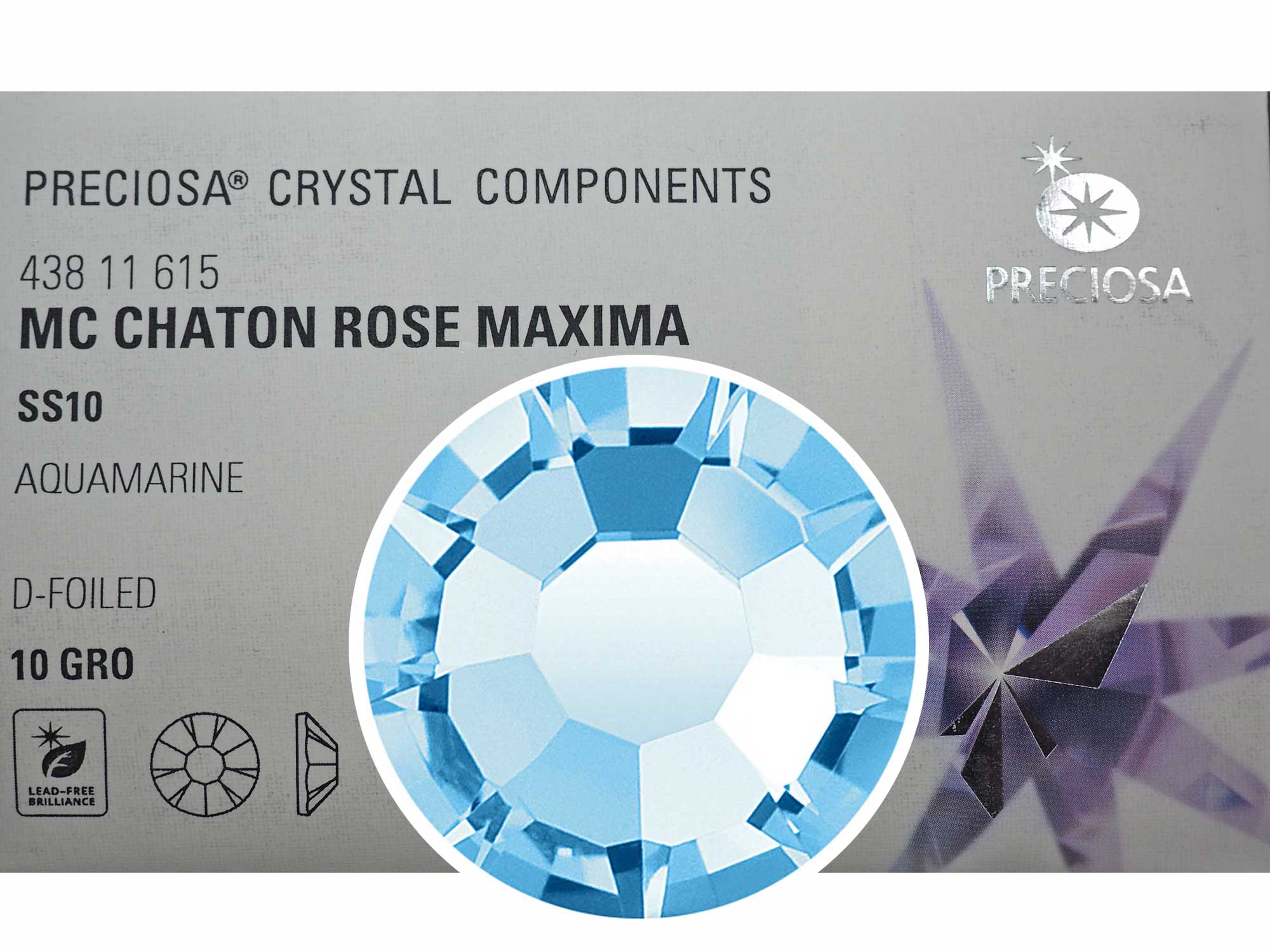 Aquamarine Preciosa VIVA or MAXIMA Chaton Roses (Rhinestone Flatbacks) Genuine Czech Crystals, light blue color