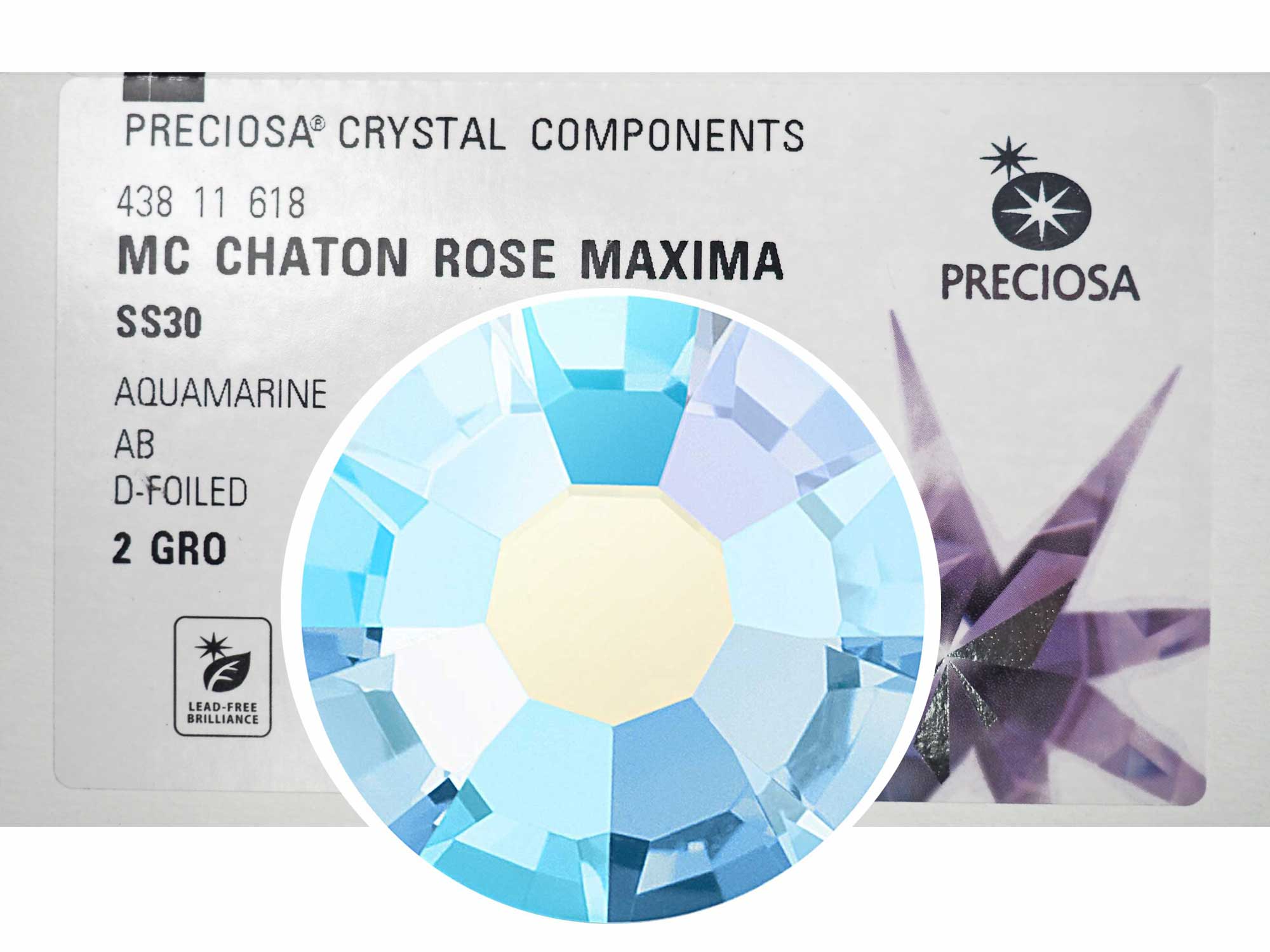 Aquamarine AB Preciosa Viva Chaton Roses Article 438-11-612 (Viva12 Rhinestone Flatbacks) Genuine Czech Crystals aqua blue coated with Aurora Borealis ss12 ss16