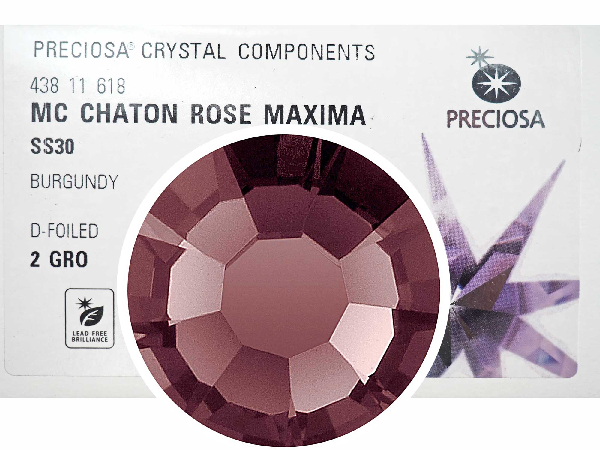 Burgundy Preciosa VIVA or MAXIMA Chaton Roses (Rhinestone Flatbacks) Genuine Czech Crystals