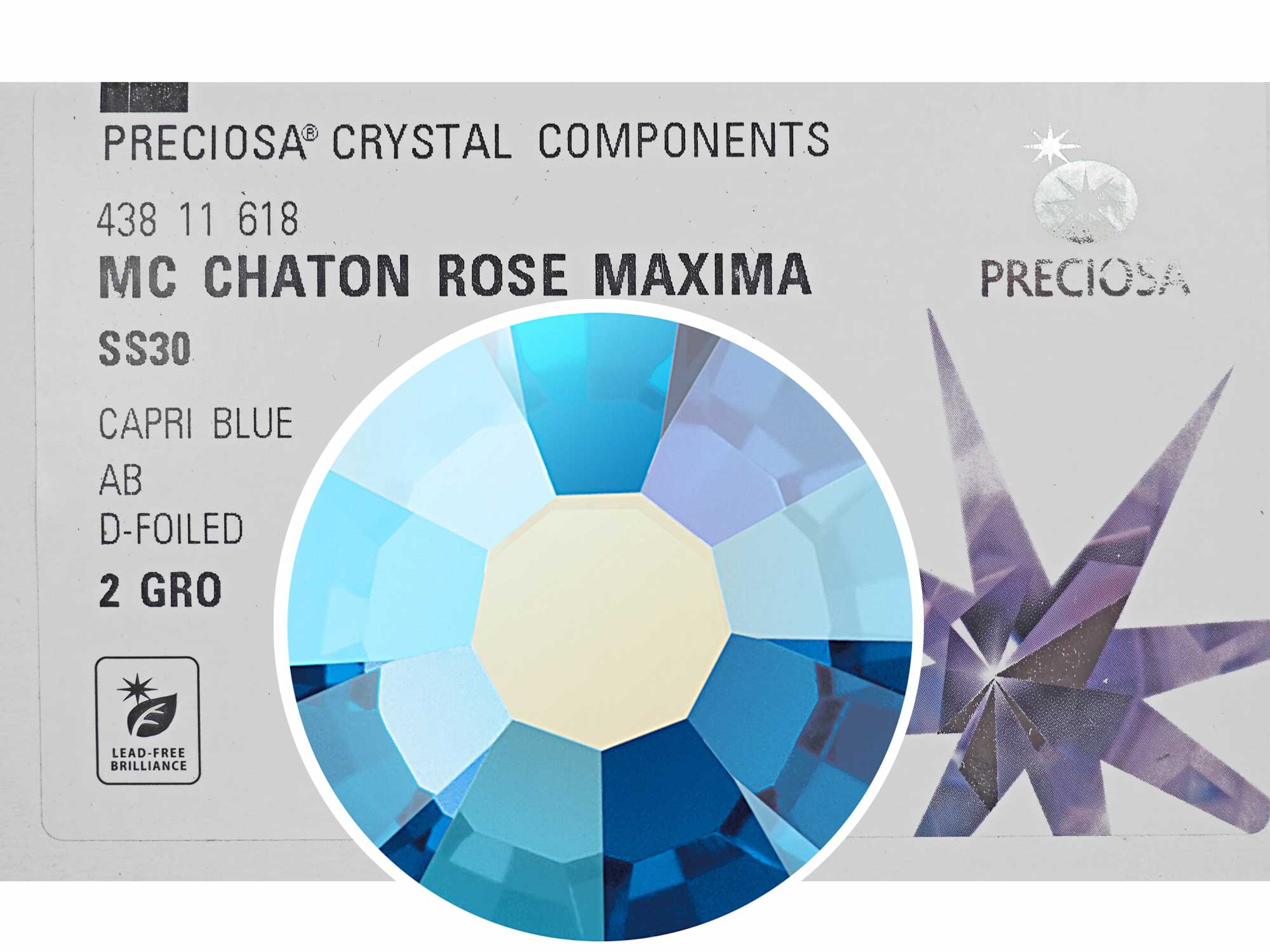 Capri Blue AB Preciosa VIVA or MAXIMA Chaton Roses (Rhinestone Flatbacks) Genuine Czech Crystals blue coated with Aurora Borealis