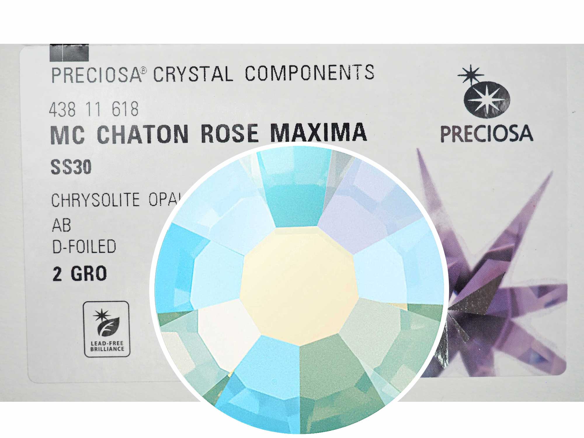 Chrysolite Opal AB coated milky, Preciosa VIVA or MAXIMA Chaton Roses (Rhinestone Flatbacks), Genuine Czech Crystals, light green translucent color with Aurora Borealis coating