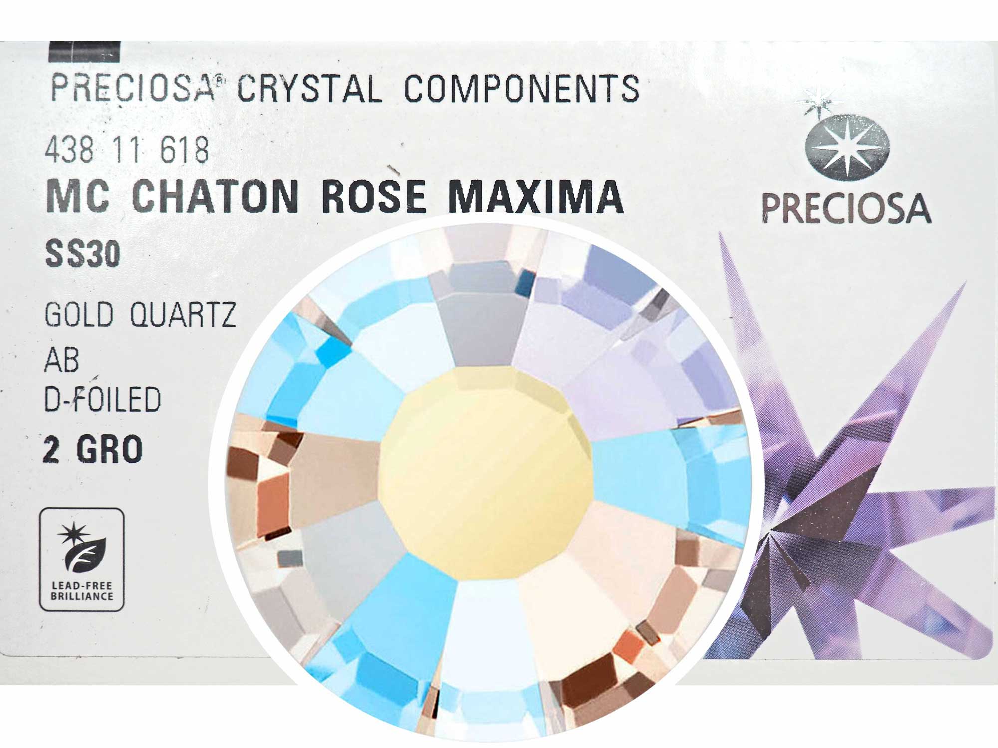 Gold Quartz AB Preciosa VIVA or MAXIMA Chaton Roses (Rhinestone Flatbacks) Genuine Czech Crystals light yellow gold coated with Aurora Borealis