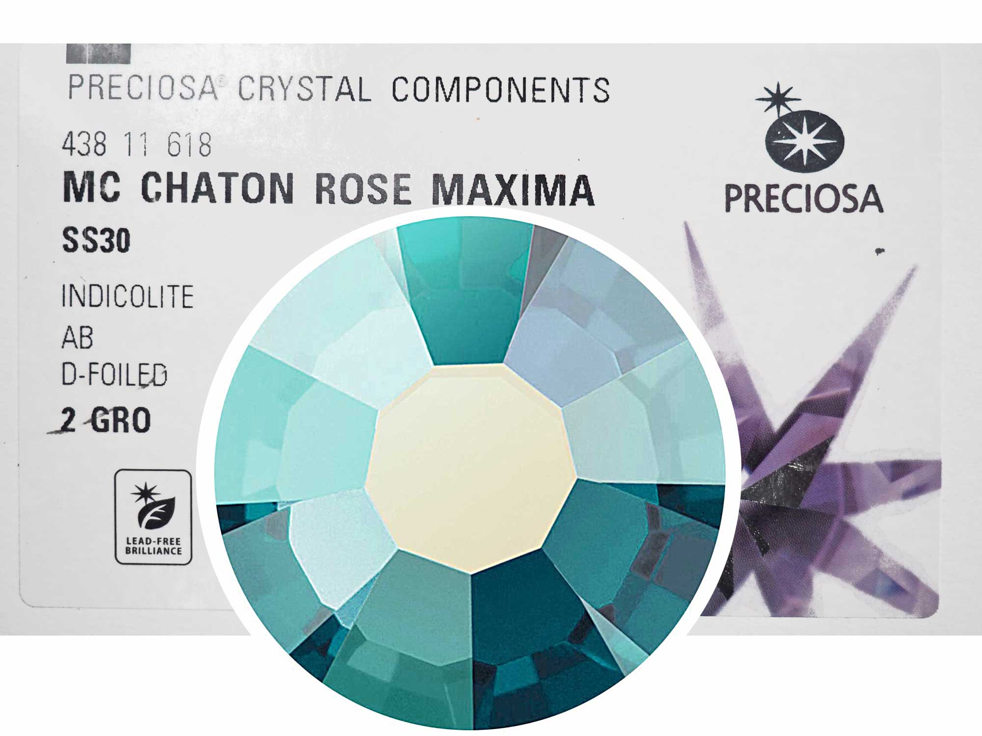 Indicolite AB, Preciosa VIVA or MAXIMA Chaton Roses (Rhinestone Flatbacks), Genuine Czech Crystals, blue-green coated with Aurora Borealis
