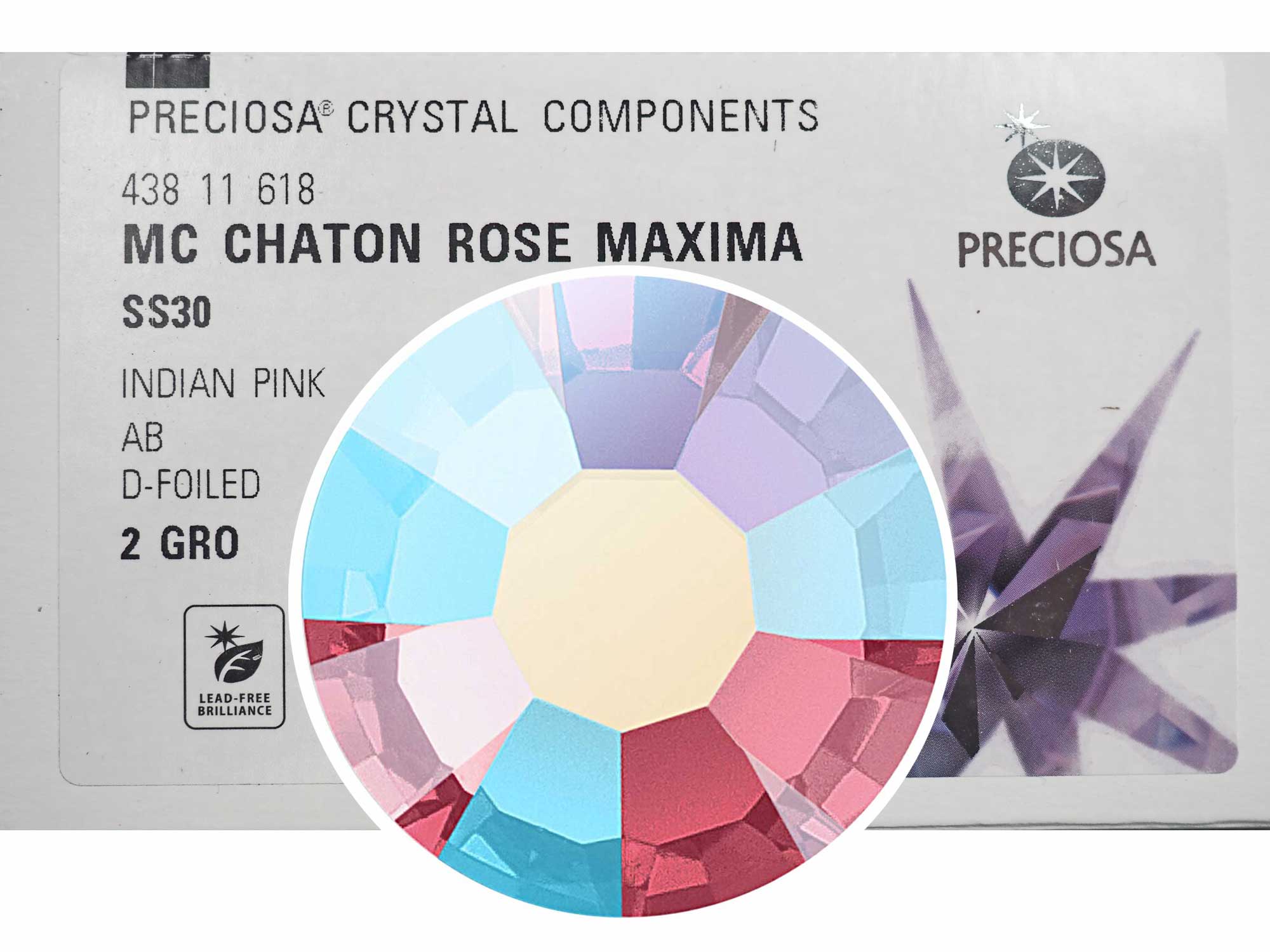 Indian Pink AB, Preciosa VIVA or MAXIMA Chaton Roses (Rhinestone Flatbacks), Genuine Czech Crystals, rose red coated with Aurora Borealis