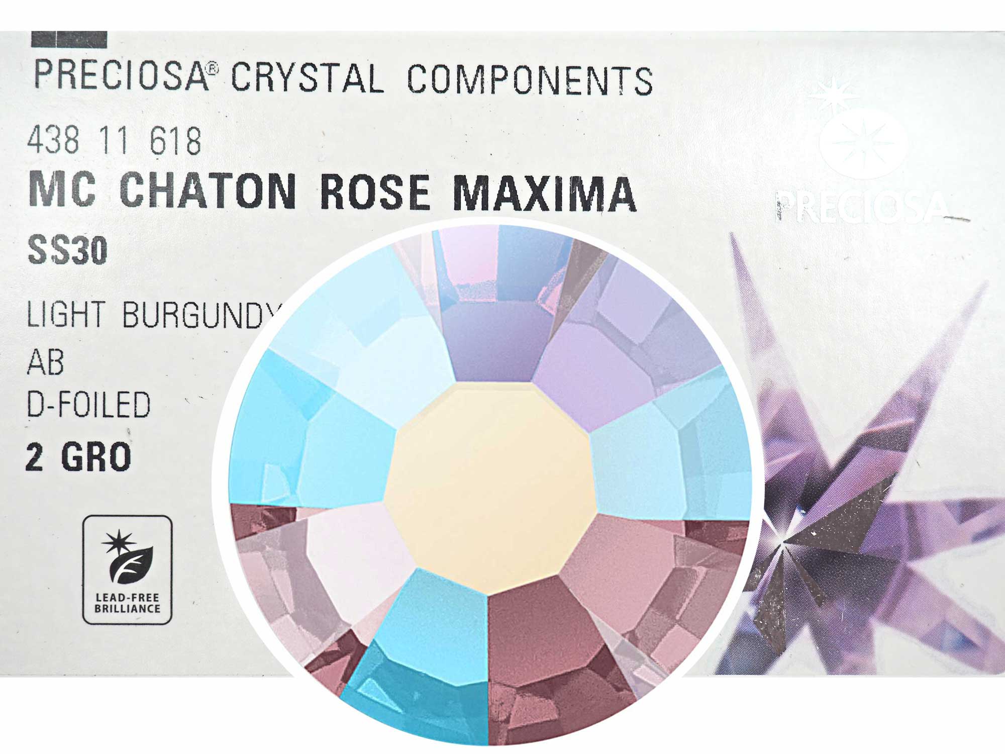 Light Burgundy AB, Preciosa VIVA or MAXIMA Chaton Roses (Rhinestone Flatbacks), Genuine Czech Crystals, light ruby coated with Aurora Borealis