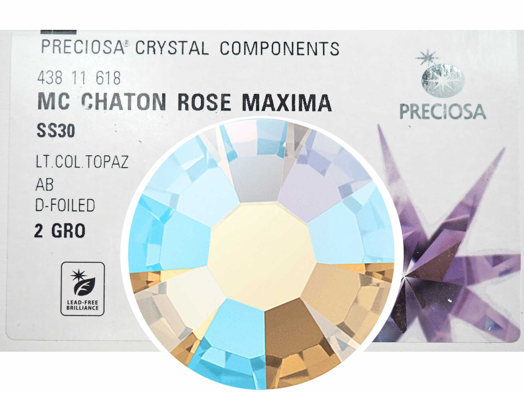 Light Colorado Topaz AB, Preciosa VIVA or MAXIMA Chaton Roses (Rhinestone Flatbacks), Genuine Czech Crystals, light brown coated with Aurora Borealis