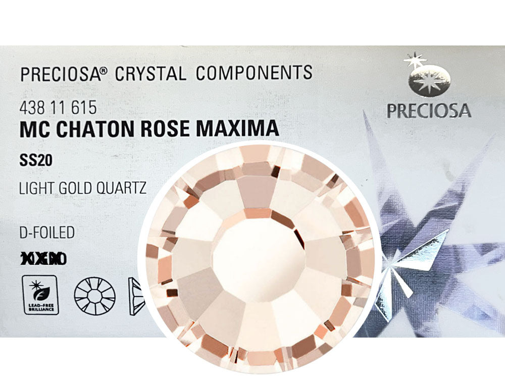 Light Gold Quartz Preciosa VIVA or MAXIMA Chaton Roses (Rhinestone Flatbacks) Genuine Czech Crystals light pink peach ss20 ss34