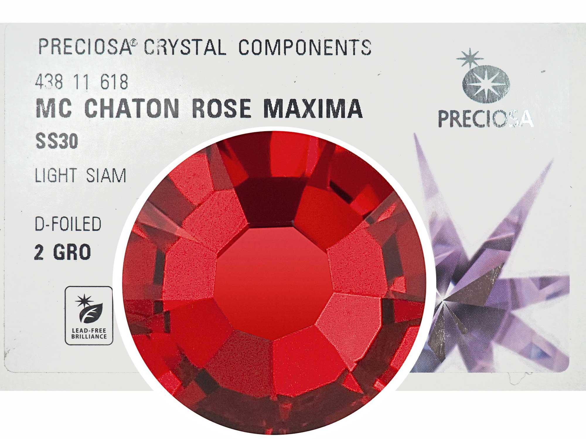 Light Siam, Preciosa VIVA or MAXIMA Chaton Roses (Rhinestone Flatbacks), Genuine Czech Crystals, red