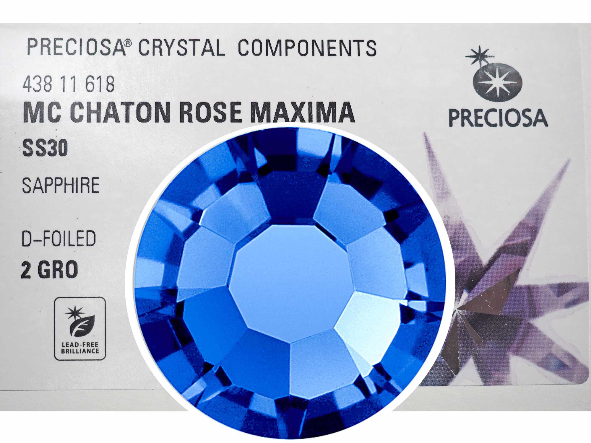 Sapphire, Preciosa VIVA or MAXIMA Chaton Roses (Rhinestone Flatbacks), Genuine Czech Crystals, blue