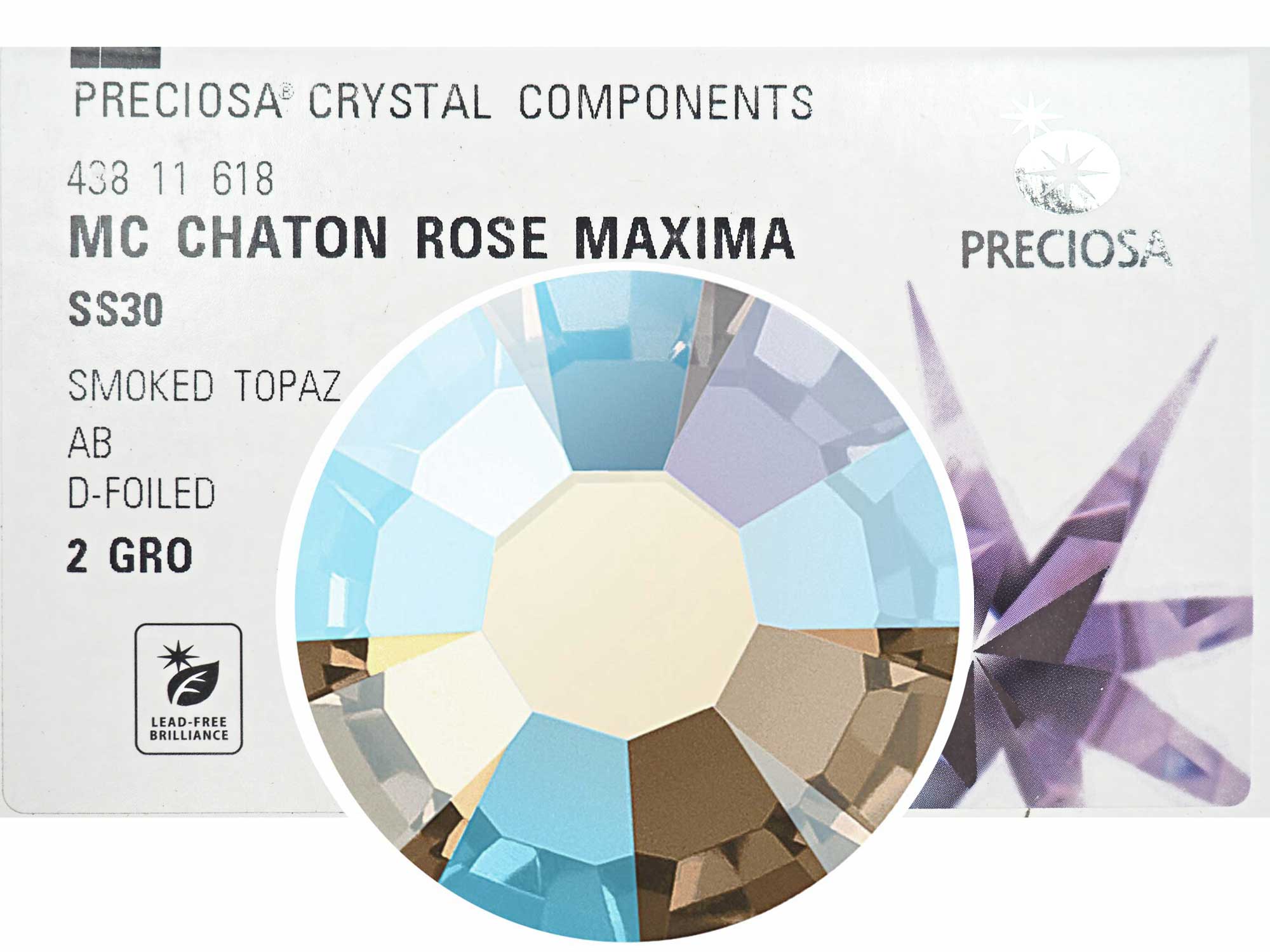 Smoked Topaz AB, Preciosa VIVA or MAXIMA Chaton Roses (Rhinestone Flatbacks), Genuine Czech Crystals, dark brown coated with Aurora Borealis