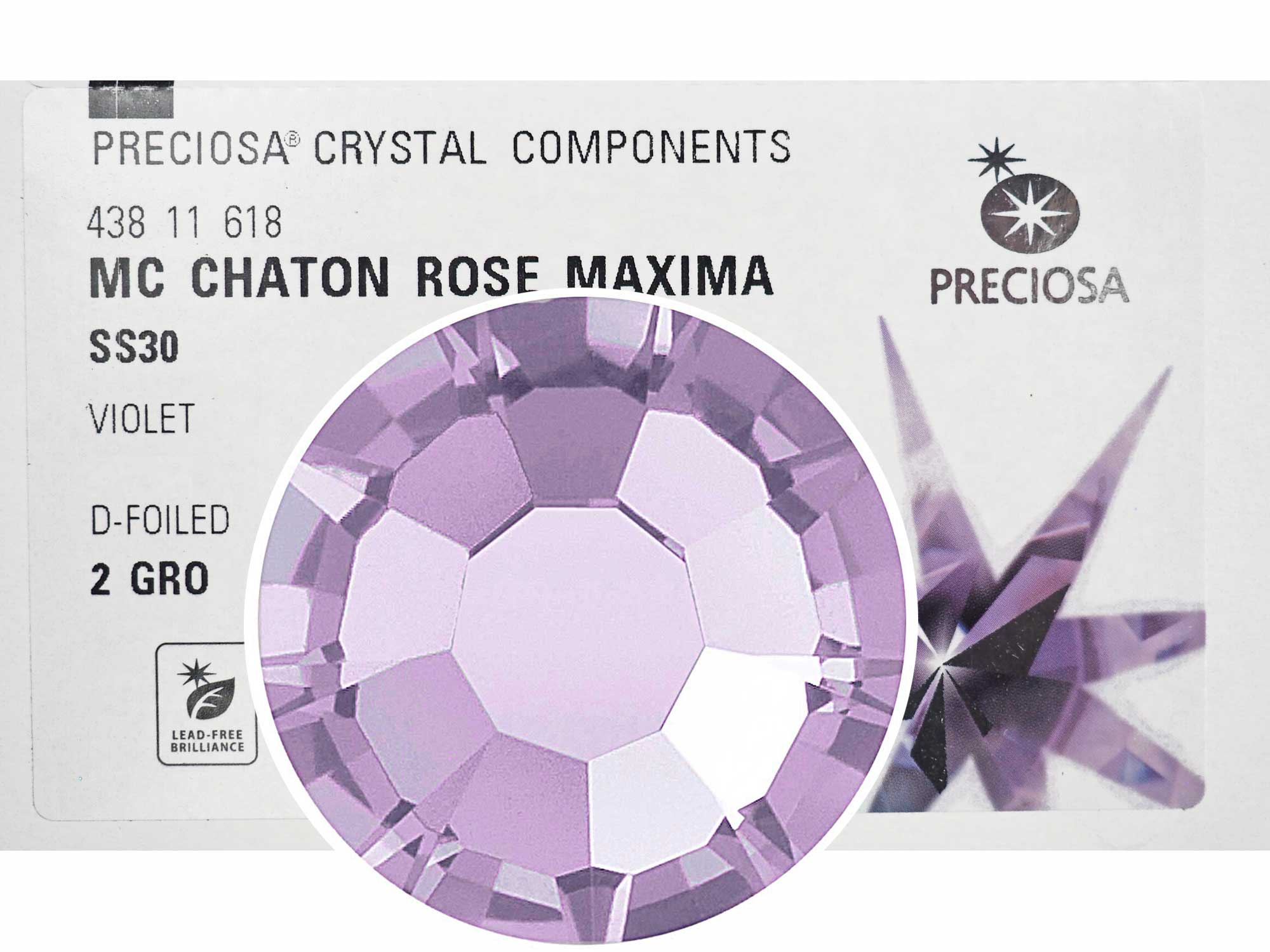 Violet, Preciosa VIVA or MAXIMA Chaton Roses (Rhinestone Flatbacks), Genuine Czech Crystals, light purple