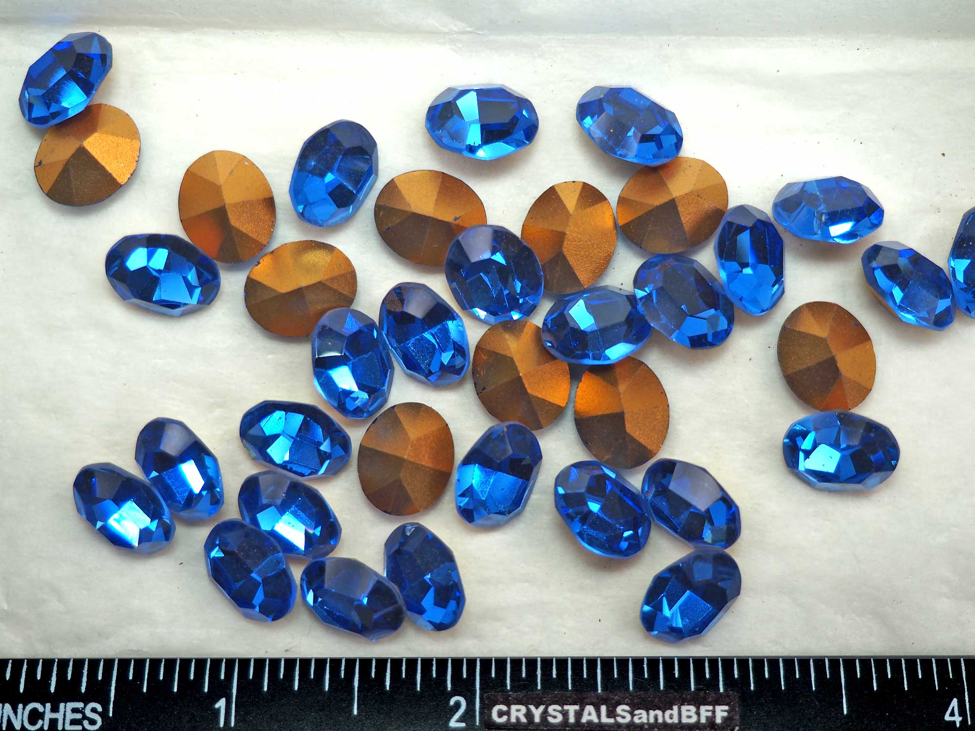 Sapphire, Preciosa Czech MC OVAL Stones in size 12x10mm, 36 pieces, Gold Foiled, P597