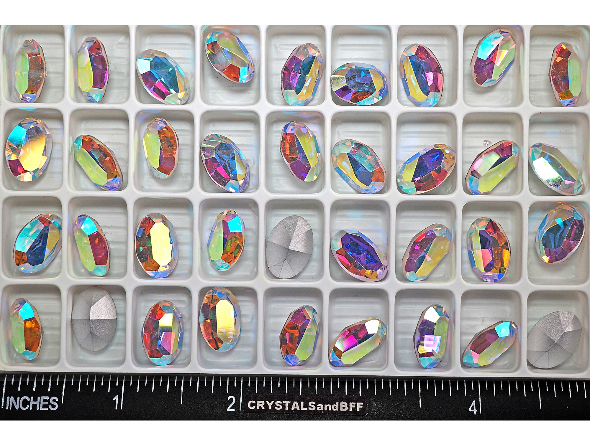 Crystal AB, Preciosa Czech MC OVAL Stones in size 14x10mm, 12 pieces, Silver Foiled, P601
