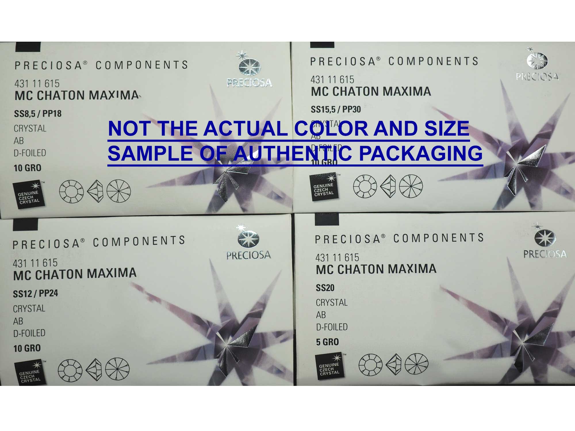 Clear Crystal, CHOOSE A SIZE, Preciosa Genuine Czech MAXIMA Pointed Back Chatons, in sizes 8.5ss/18pp, 11ss/22pp, 17ss, 18ss, 20ss, 29ss, 30ss