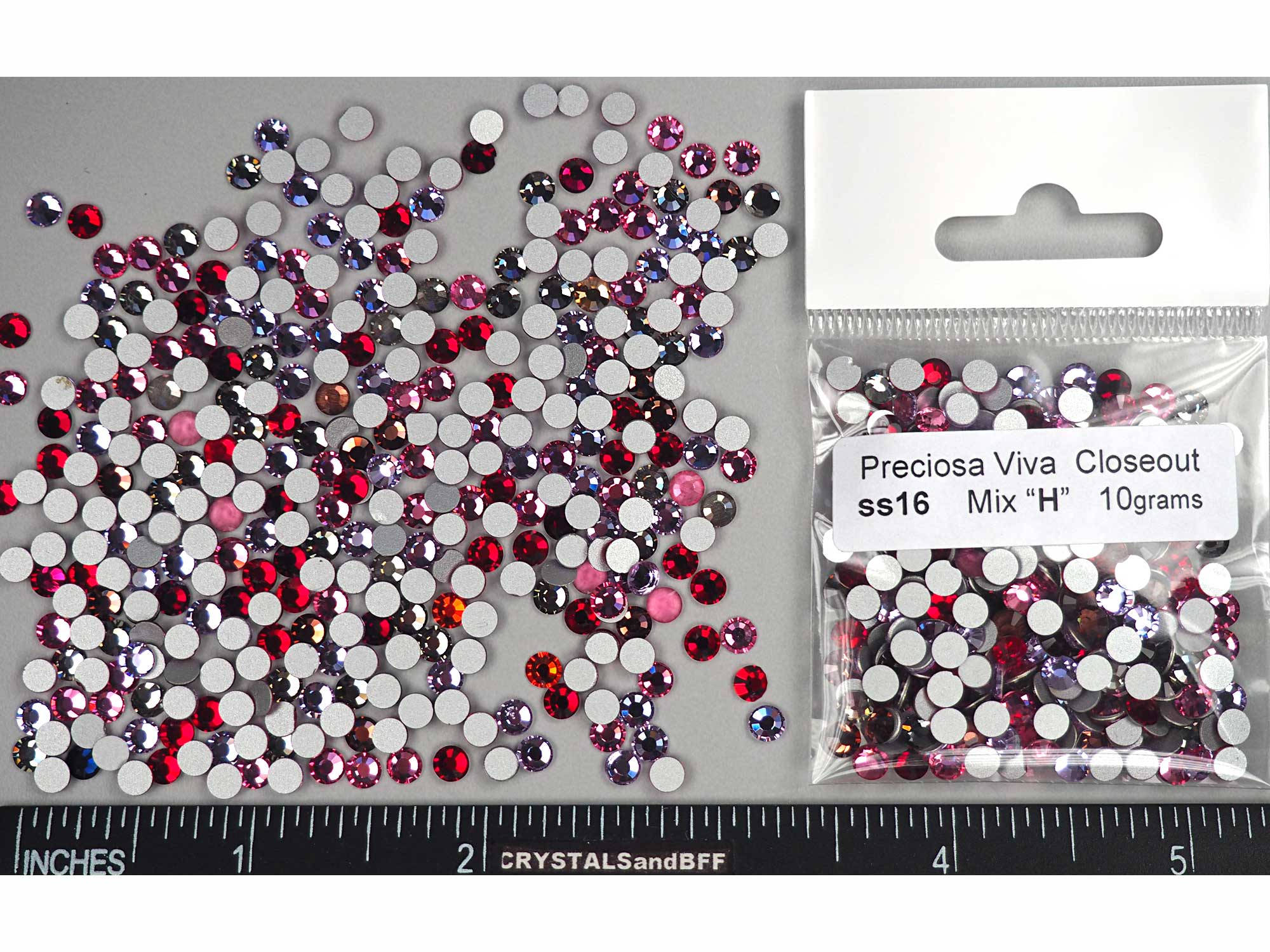 Mix Color "H" CLOSEOUT, ss16, 10grams of Preciosa VIVA Chaton Roses (Rhinestone Flatbacks), Genuine Czech Crystals, BY THE WEIGHT