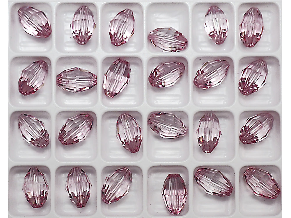 Crystal Light Pink, Preciosa Czech Machine Cut Olive Crystal Beads, barrel shape in sizes 9x6mm, 10.5x7mm
