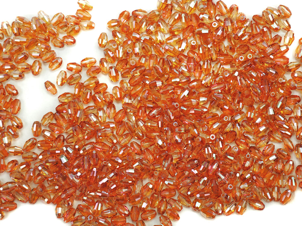 Crystal Apricot, Preciosa Czech Machine Cut Olive Crystal Beads, barrel shape in size 6x4mm, 36 pieces