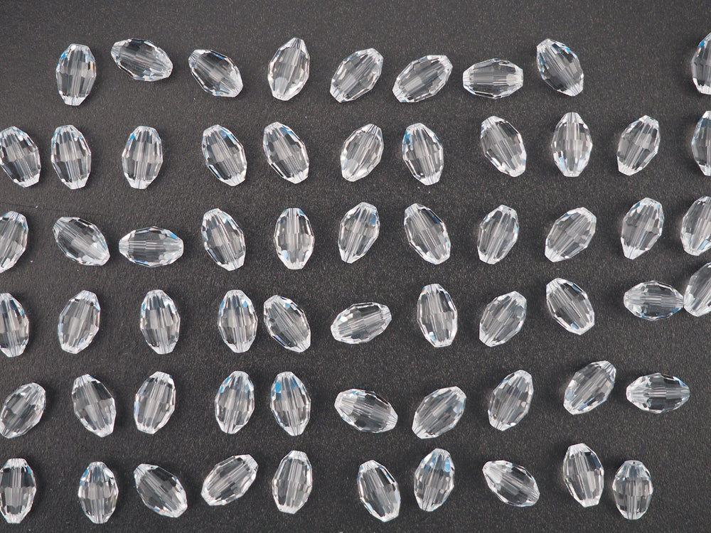 clear Crystal Preciosa Czech Machine Cut Olive Crystal Beads barrel shape in sizes 6x4mm 7.5x5mm 9x6mm 10.5x7mm 12x8mm