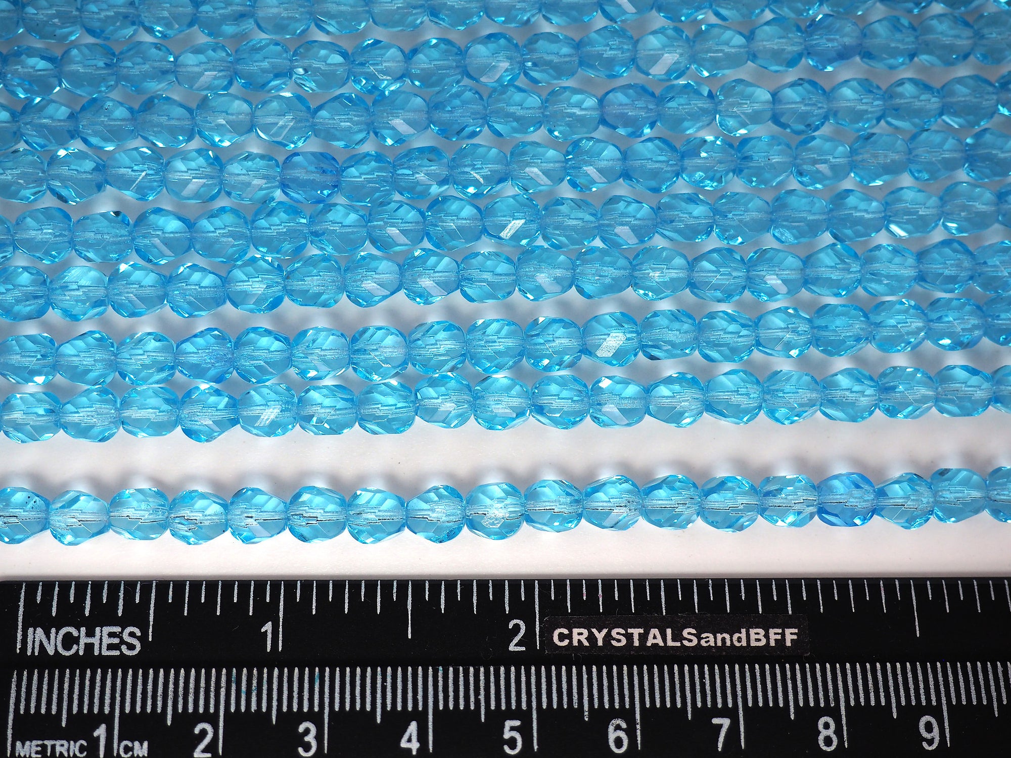 Czech Glass Round Helix Fire Polished Beads 6mm Aqua blue, 30pcs, P218