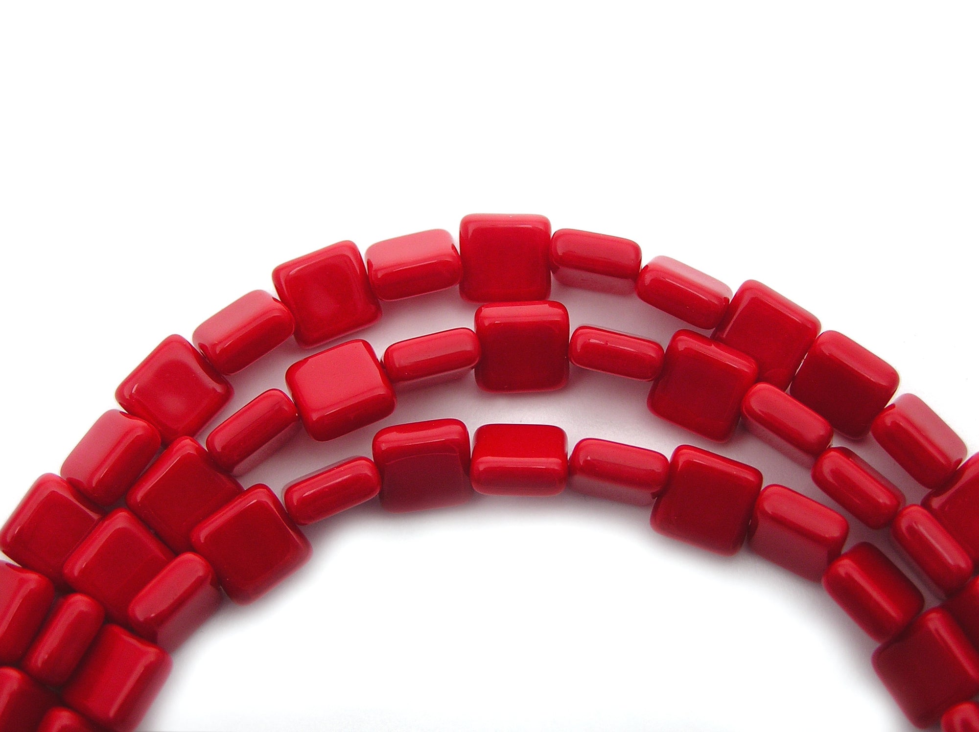 Czech Glass Square Shaped Druk Beads 8x8mm Red Coral, 22 pcs, P222