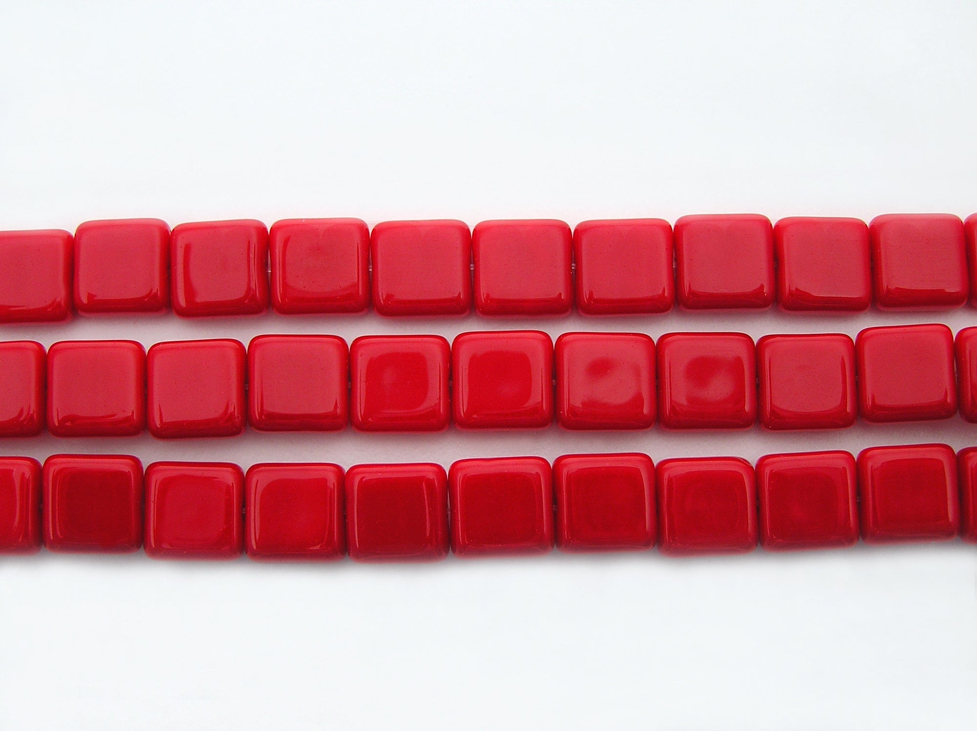 Czech Glass Square Shaped Druk Beads 8x8mm Red Coral, 22 pcs, P222