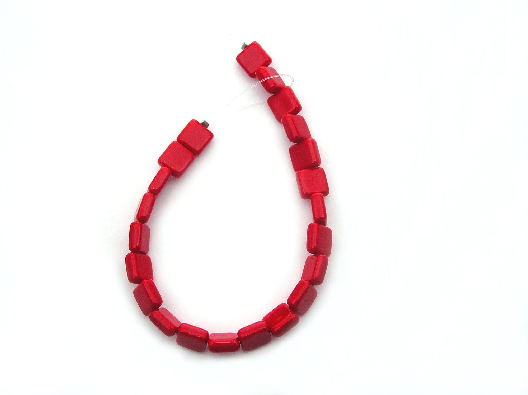 Czech Glass Square Shaped Druk Beads 8x8mm Red Coral, 22 pcs, P222