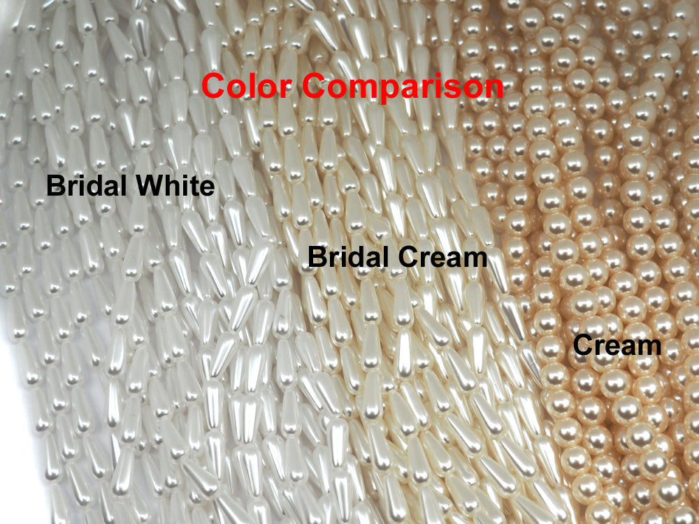Czech Skinny Pear Shaped Glass Pearls 14x6mm Bridal Off-White Imitation Pearl Drops