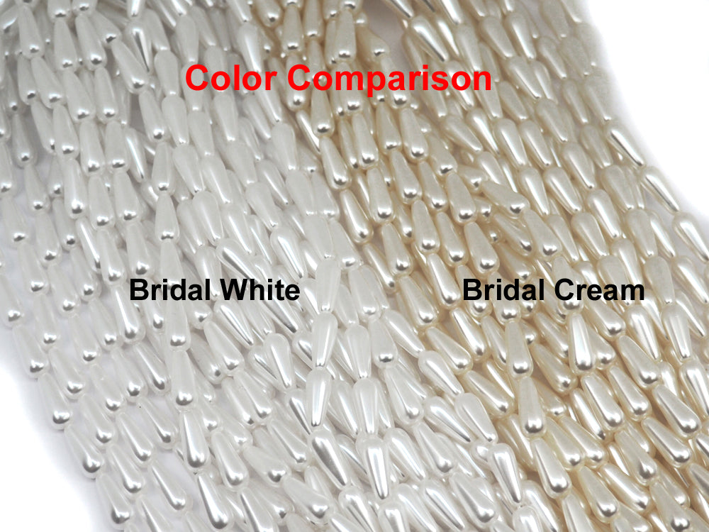 Czech Skinny Pear Shaped Glass Pearls 14x6mm Bridal Off-White Imitation Pearl Drops