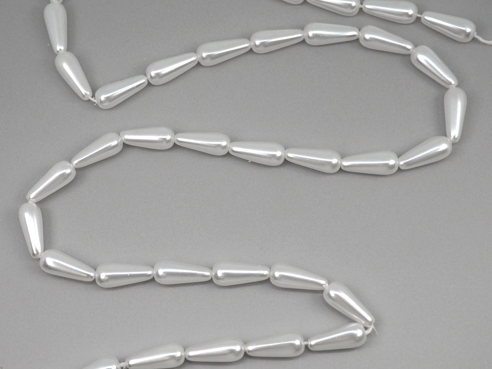 Czech Skinny Pear Shaped Glass Pearls 14x6mm Bridal Off-White Imitation Pearl Drops