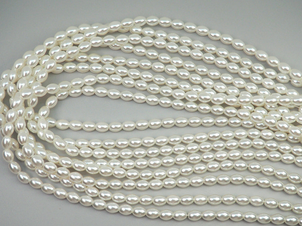 Czech Oval Shaped Glass Pearls 5x3mm or 6x4mm or 7x5mm Bridal Cream Imitation Pearl