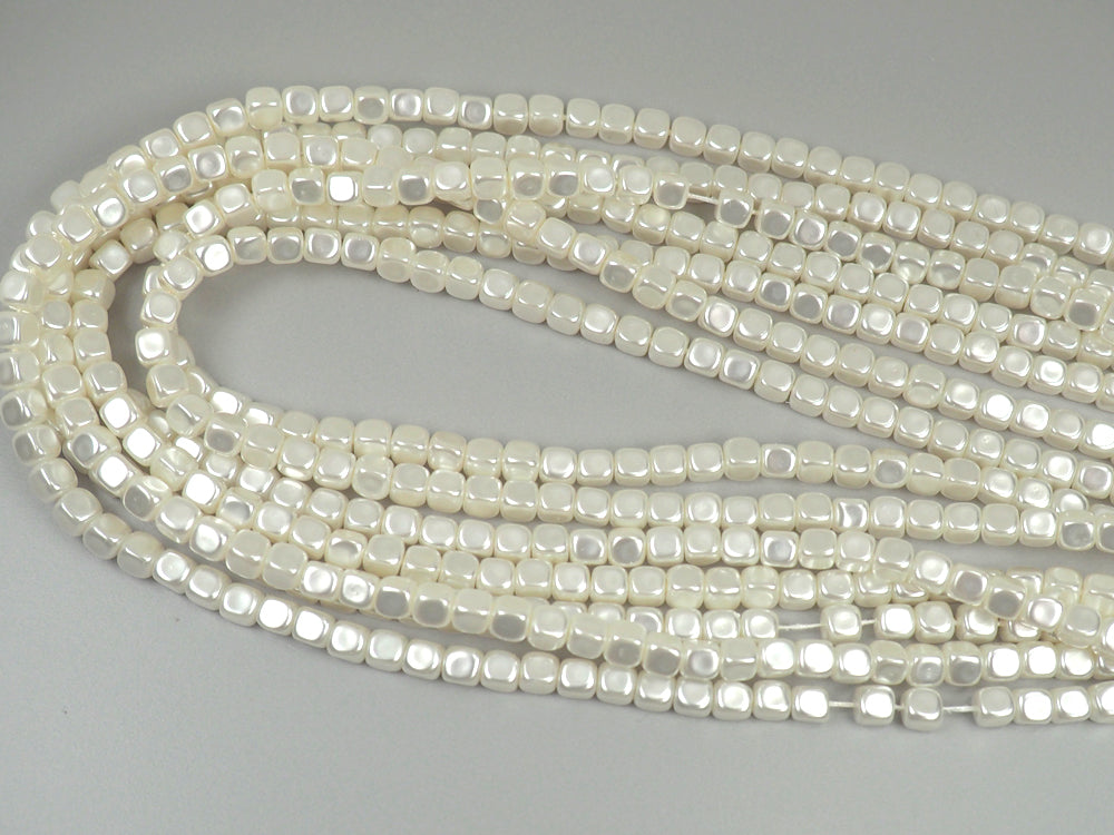 Czech Cube Shaped Glass Pearls 5x6mm Bridal Cream Imitation Pearl