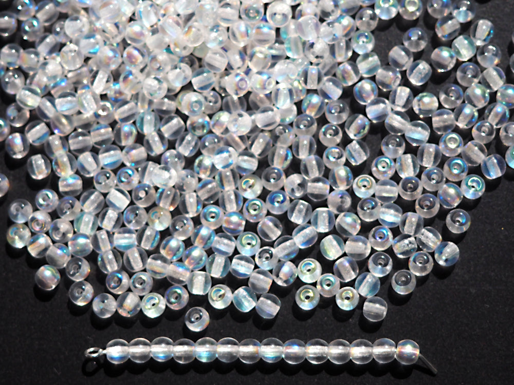 'Czech Round Smooth Pressed Glass Beads in Crystal AB coated, 2mm, 3mm, 4mm, 6mm, 7mm, 8mm Druk Bead