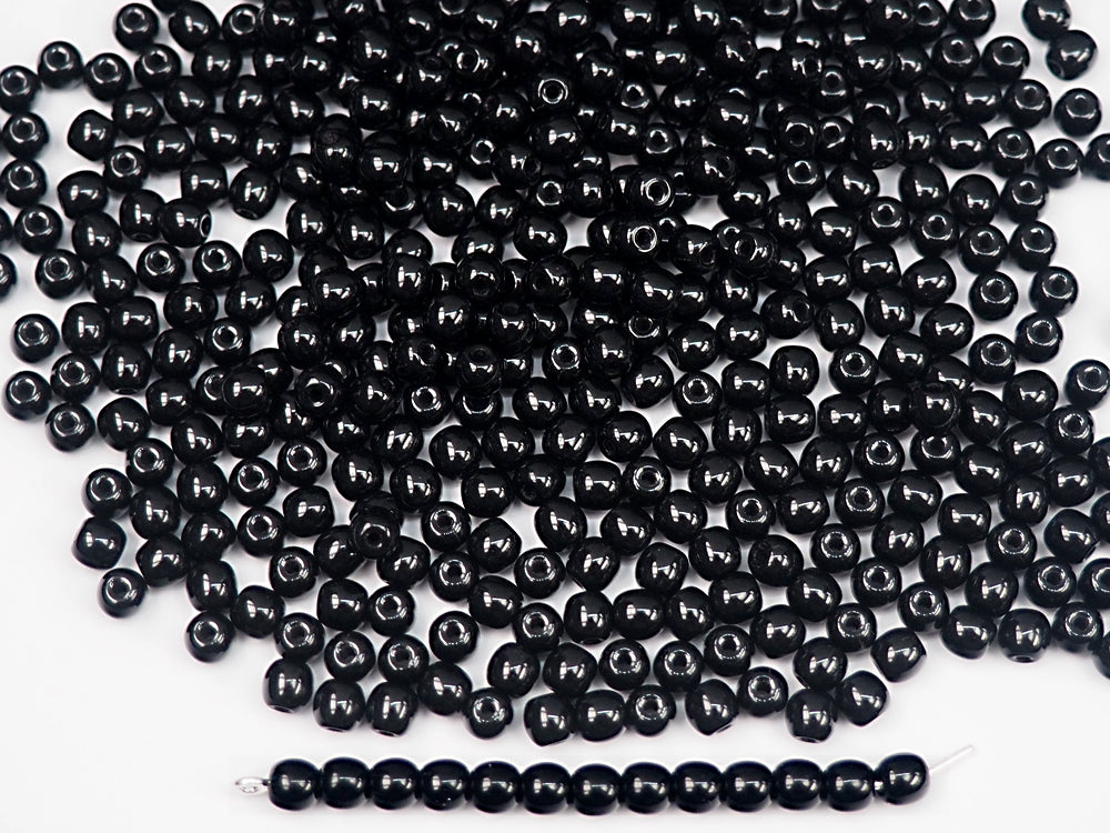 Czech Round Smooth Pressed Glass Beads in Jet black, 2mm, 3mm, 4mm