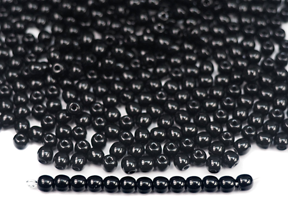 9mm Jet Black Pony Beads Czech Glass Roller Beads 3mm Hole Round Spacer  Beads, 20pc 3592 