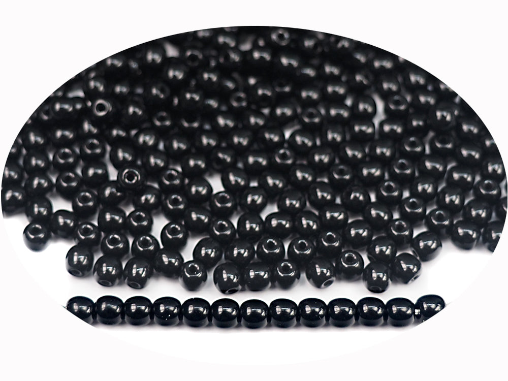 Czech Round Smooth Pressed Glass Beads in Jet black, 2mm, 3mm, 4mm