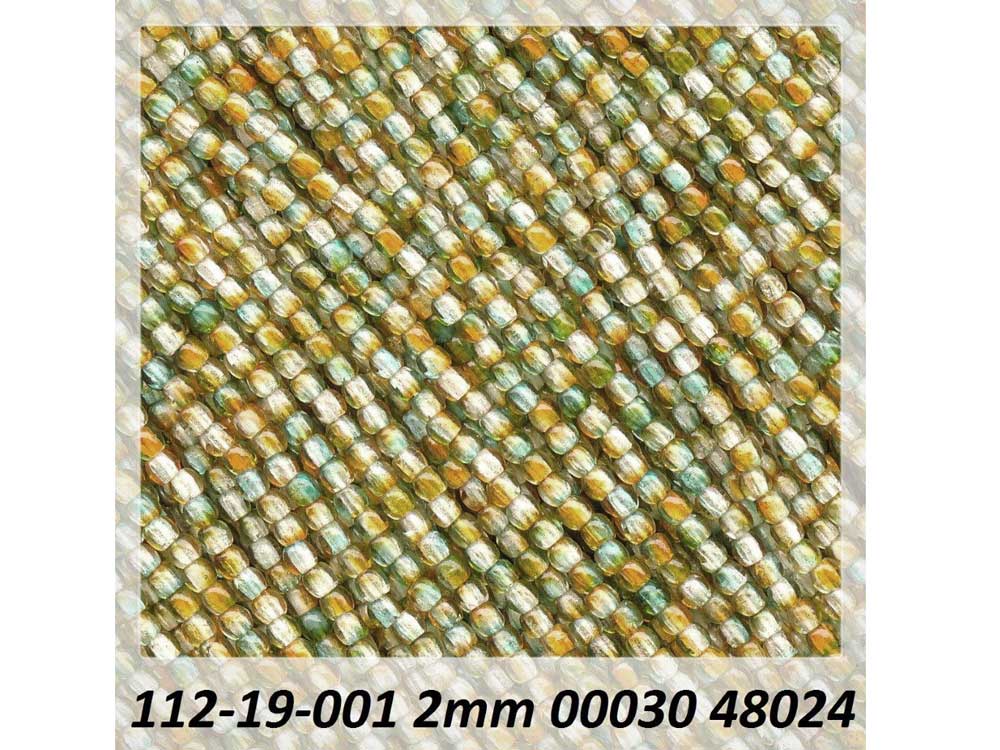 'Czech Glass Druk 2mm Round Smooth Beads, Crystal Orange and Green Luster, 1 mass, 1200 pieces, pressed True2 beads, P339