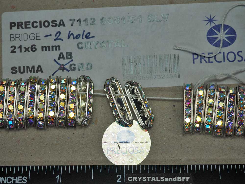 'Preciosa Genuine Czech Rhinestone 2-Hole BRIDGE Rondelles 21x6mm Crystal AB, Silver Plated Spacers, 12 pieces, P361