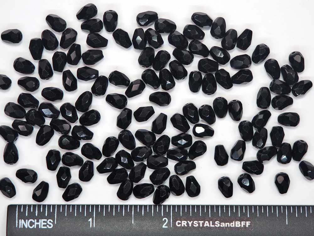 Czech Glass Pear Shaped Fire Polished Beads 7x5mm Jet black Tear Drops, 50 pieces, P380