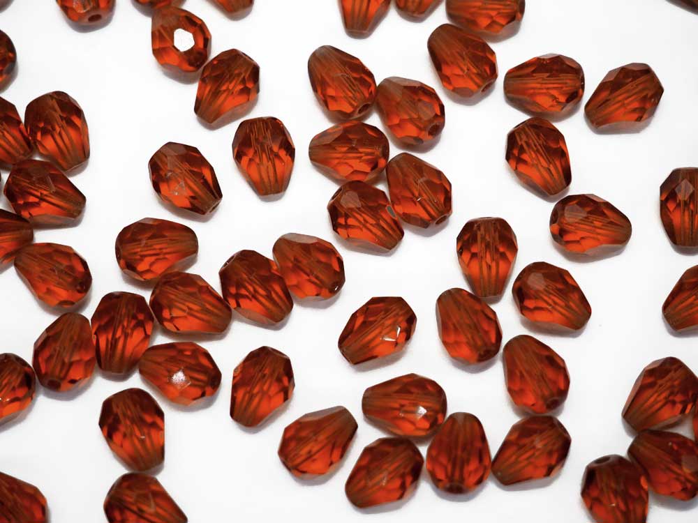 Czech Glass Pear Shaped Fire Polished Beads 9x7mm Topaz brown Tear Drops, 34 pieces, P385