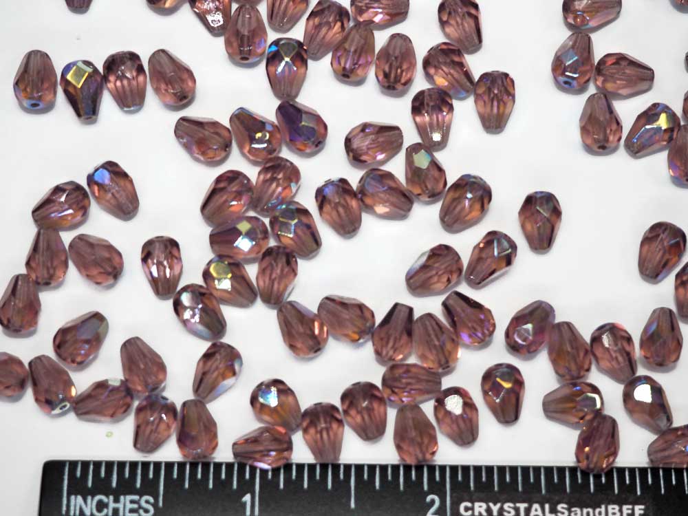 Czech Glass Pear Shaped Fire Polished Beads 8x6mm Light Amethyst AB purple Tear Drops 50 pieces P391