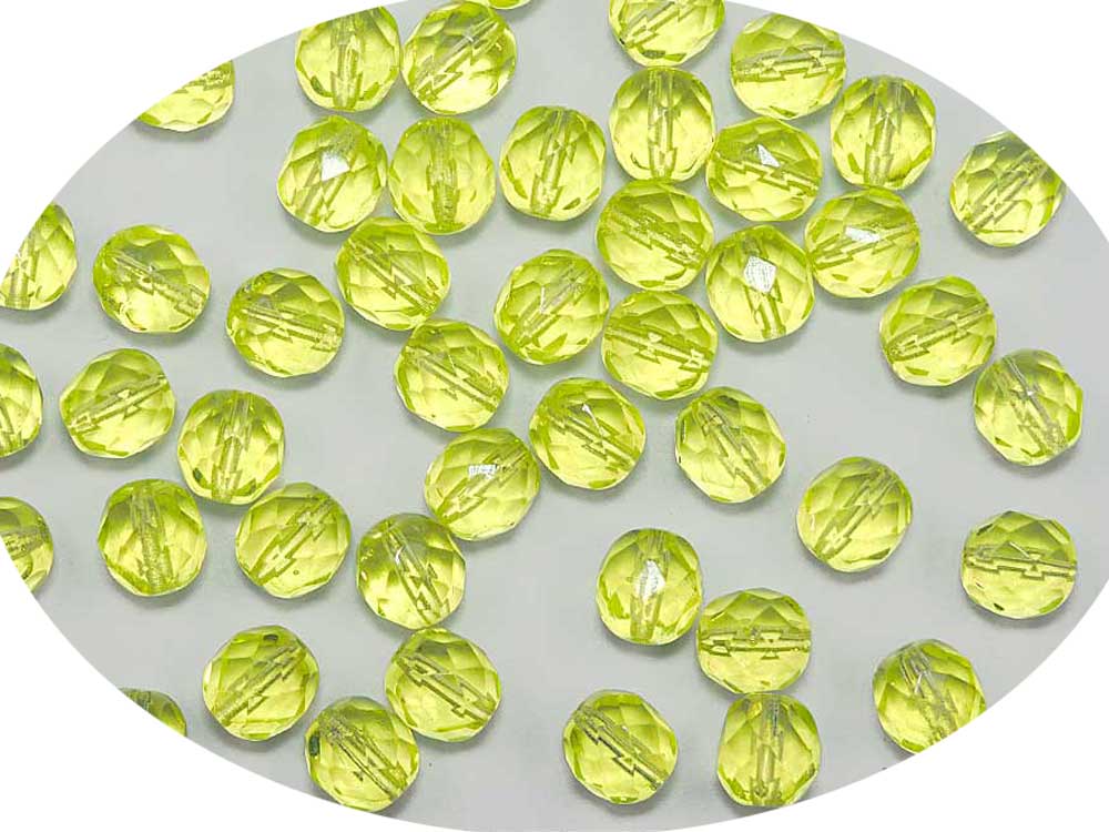 Yellow Neon, Czech Fire Polished Round Faceted Glass Beads, 8mm 36pcs